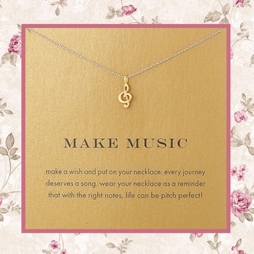 🌺 MUSIC NOTE GOLD NECKLACE MESSAGE CARD BOHO GIFT CHARM PENDANT PRESENT
